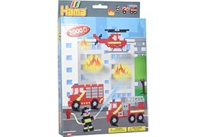 Hama Perlen 3441 Geschenk-Set Feuerwehr mit ca. 2.000 bunten Midi Bügelperlen mit Durchmesser 5 mm, Motivvorlage und Stiftplatte, inkl. Bügelpapier, kreativer Bastelspaß für Groß und Klein