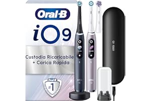 Oral-B Spazzolino Elettrico Ricaricabile iO 9 Nero e Rosa, 2 Spazzolino Elettrico Oral B, 3 Testine Di Ricambio, 1 Custodia Da Viaggio Ricaricabile, Confezione Doppia, 2 Spazzolini