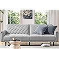 Yaheetech 201cm Convertible Sofa Bed Click-clack Fabric Futon Couch Stylish Versatile Daybed with Large Side Pockets for Guest Rooms/Studios/Study/Offices Light Gray