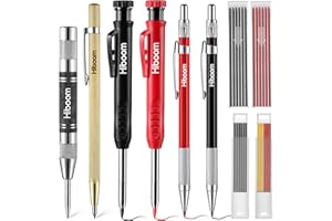 Hiboom 10er Pack Tischler Schreiber Markierung Set, 4 Bunte Solide Zimmermannsbleistifte mit Spitzer und 36 Minen, Automatischer Körner, Hartmetall Anreißwerkzeug Kit für Holzbearbeitung am Bau