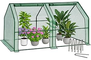 VOUNOT Invernadero de Jardín Mini 180x90x90 cm, con Techo en Punta y 2 Ventanas Enrollables con Cremallera, Cubierta PE Reforzada de 135g/m², para Semilleros, Plantas, Flores y Verduras, Verde