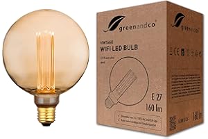 greenandco Lampadina Vintage LED Smart WiFi | E27 G125 | 3,8W 160lm | 1800K | 320° | 230V | nessun sfarfallio | dimmerabile | Compatibile con Alexa e Google Assistant