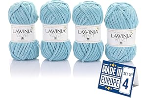 LAWINIA Premium Super Soft Chunky Wool for Knitting, Velvet Wool For Crochet, Pack of 4 DOES NOT SHED, 100g - 65m OEKO-TEX Certified Chunky Yarn for Crochet, Chenille Yarn, Plush Yarn for Blanket, Toy
