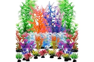 QUOZUO 21 plantas artificiales coloridas para decoración realista, plantas de pecera, decoraciones de acuario para el hogar y la oficina, simulación de acuario, (4 a 30 cm)