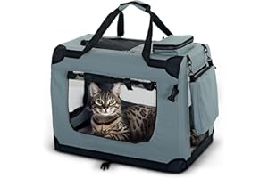 PET VIOLET Hundetransportbox Hundebox Faltbar Auto Transporttasche Hunde Katzen Tragetasche 50x34x36 cm, Grau