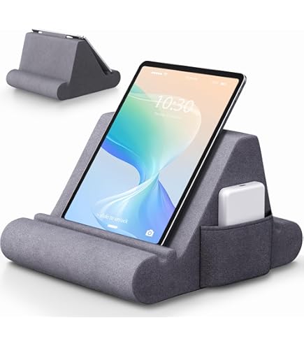 KDD Tablet-kussenhouder, opvouwbare iPad-standaard voor schoot, bed en bureau, tablet, zachte pad met opslag en styluspuntbevestiging, compatibel met iPad Pro 10.5 12.9 Air Mini, Galaxy Tab, E-Reader