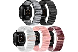 LHXYUO Solo Loop Lot de 5 bracelets de sport de rechange en nylon élastique tressé - Compatibles avec les montres Fitbit Versa 3/Sense pour homme et femme - Réglables - Taille S et L