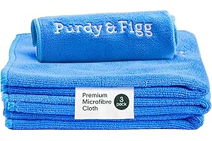 Purdy & Figg | Microfiber Cleaning Cloth| Super Soft, Streak-Free Multipurpose Polishing Cloth| Lint-Free, Scratch-Resistant, Super Absorbent & Reusable | Home & Kitchen | Pack of 3 | Blue