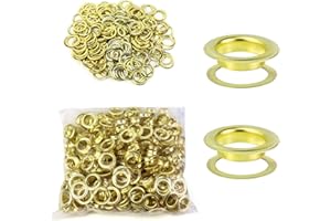 QWORK Kit Ojetes Metalicos, 500 piezas de Ojetes y 500 piezas de arandela, 10 mm, para ropa, cuero, telas, lona, dorado