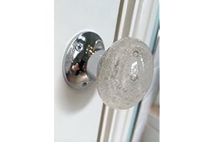CHATTELS Beautiful Pair of Large Contemporary/Retro Round Clear Smooth Bubble Glass Chrome Mortice Door Knobs/Handles
