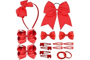 AOT School Girls Red Hair Accessories, 34 Pcs Red Hair Bow Hair Decoration Kit, Bows Headband Hair Clips Elastics Bands Set for Toddlers Girls Christmas Birthday Present