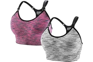 QXURKUT 2 Piezas Sujetador Deportivo Mujer Alto Impacto, Ajustable Push Up Sujetadores Deportivos sin Aros sin Costuras con Relleno para Yoga Gimnasio Running