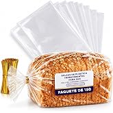 150 Transparent Plastic Bread Bags &ndash; 20 x 10 x 45.5 Transparent Bread Bags Ideal for Keeping Bread Fresh &ndash; With Golden Wires