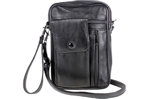 AR BRAND EST. 2021 Mens Man Bag Leather Black With Wrist & Shoulder Strap - Black