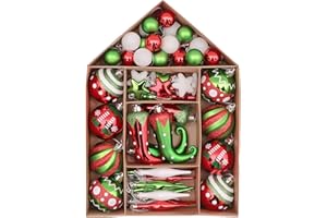 ‎VICTOR'S WORKSHOP Victor's Workshop Weihnachtskugeln 70tlg. Kunststoff Christbaumkugeln Weihnachtsdeko Weihnachtsbaum Dekoration Set Plastik Weihnachten Deko mit Anhänger Elfen Thema Rot Grün Weiß