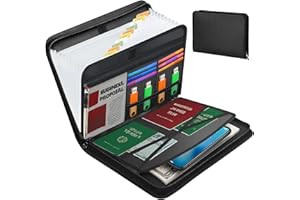 YESAY Teczka na dokumenty A4 z 13 przegródkami, przezroczysty akordeon, ognioodporna, zamek błyskawiczny, etykiety, czarna (36,5 x 26,5 x 4,8 cm)