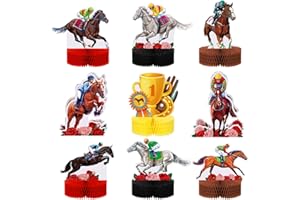 SUREIO 9 Packs Horse Racing Mini Centerpieces Horse Party Decorations Horse Racing Honeycomb Centerpiece 3D Horse Birthday Party Table Decor for Baby Shower Western Birthday Party Decorations Supplies