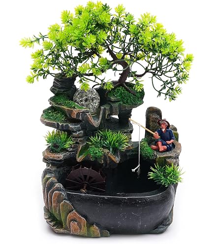 Springbrunnen Zimmer Infactory Zimmerbrunnen Bergdorf Mit Pflanzen   Dekorativer Tischbrunnen Zum Bepflanzen