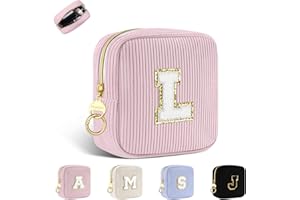 PLAYEXEN Neceser Personalizado Organizador Maquillaje para Niñas Mujer Inicial Bolsa de Cosméticos de Viaje de Tejido de Pana Multifuncional Bolso de Aseo Estuche Maquillaje Regalo Cumpleaño Navidad Rose L