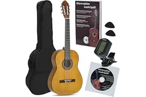 JUAN MIGUEL NAVARREZ chitarra classica 4/4 starter Set miele (borsa, accordatore, plettri, libro con CD)