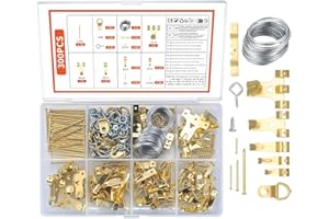 XKQYX Zestaw haków i wieszaków do obrazów, 300 sztuk haków do ram obrazów, z drutem, haczyki ze ząbkami, wkrętów z oczkiem, pierścieni D, haków stalowych i gwoździ do drewnianych ram obrazów, zdjęć i malarstwa.