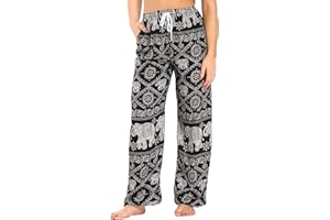 EXCHIC Mujer Cintura Elástica Boho Pantalones Haram Playa Casual Hippie Pantalón con Bolsillos