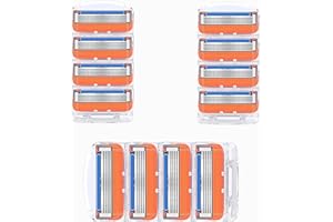 ISSIMOBER 12PCS Replacement Razor Blades for Men Compatible with Gillette Fusion 5, 5-Layer Orange Replacement Blades with Elastic Sensor and Double Lubrication Strip
