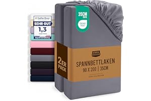 ‎UTOPIA BEDDING Utopia Bedding - 2er Set Spannbettlaken 90x200cm - Grau - Gebürstete Mikrofaser Spannbetttuch - 35 cm Tiefe Tasche
