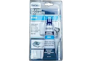 SIGILL, Silicone Sigillante con Chiavetta Stringi Tubetto e Beccuccio Dosatore, Resistente alle Muffe e ai Detergenti, Rapido, Elastico e Forte, Colore Nero, Tubetto da 60 ml