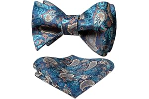 HISDERN Papillon da Uomo Floreale Paisley e Tasca Quadrata, Cravatta a Farfalla e Set di Accessori per Fazzoletti per Feste di Matrimonio
