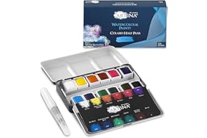 ‎ARTINA Artina Colaro Farbkasten Aquarellfarben 12 Set Wasserfarbe Malkasten Metallkasten mit Aquarell Palette Näpfchen Wasserfarben Malset und Wassertankpinsel - Pinselstift