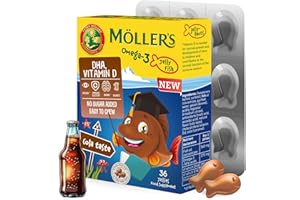 ‎MÖLLER'S Möller's Omega 3 Kapseln für Kinder | Natürliche Omega 3 Fischtran mit Cola | Mit DHA und EPA | Leicht zu kauen | Ohne Gluten, Laktose und Zucker | 36 Stück