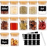 Solvant Lot de 12 Pot a Epices CarréS 200 ml HerméTiques avec Couvercle en Bois, pot Epices Verre, RéCipient à éPices, Ensemb