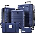 SHOWKOO Suitcase Sets 5 Piece Hardshell ABS+PC Expandable Lightweight Durable Travel Luggage with Travel Duffels Bag + Toiletry Bag -Blue