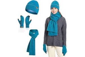 INSISMY Womens hat scarf and Touch screen gloves set ladies Women Winter scarf Warm Fleece Lined Beanie Skull Caps for Men Women