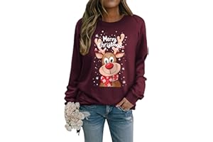 WIEIYM Christmas Sweatshirt Women Reindeer Graphic Print Jumper Long Sleeve Shirt Unisex Pullover Causal Crewneck Sweat Tops for Women/Men S-XXL