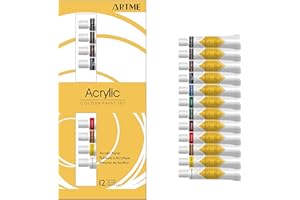 Artme Peinture Acrylique, 12 Tubes De Couleurs (12ml) Qualité Supérieure pour Étudiants Et Artiste - Teintes Riches – Compact et Facile À Utiliser Avec Boite De Rangement