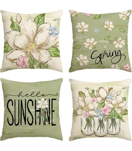 ASDCXZ Blauwe kussensloop 40x40 cm 4-delige set, Noord-Europa Modern Bloemen Blauw Grijs Bank Sierkussens Kussensloepen Kussenhoes Wasbaar Polyester Linnen Textiel Kussens Hoofdkussensloop Kussen