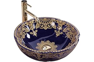 Rea Bathroom Sink Made of Ceramic Marina Blue-pattern-REA-U3300, Blue/Gold