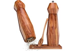 Wolfgangs Drewniany młynek do soli i pieprzu – elegancki zestaw młynków do przypraw z ceramicznym mechanizmem mielącym do każdego rozmiaru mielenia – młynek do pieprzu i soli – młynek do pieprzu z