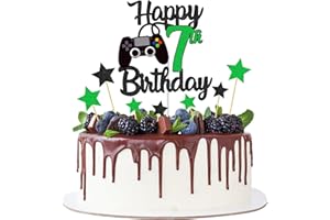 Joyeah Happy 7th Birthday Cake Topper Glitter Video Game Cake Pick Game On Cheers to 7 Years Cake Decoration for Game Theme Happy 7th Birthday Party Supplies Green