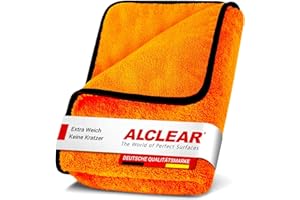 ‎ALCLEAR ALCLEAR 9520 Auto Trockentuch XXL - Microfasertuch Autopflege, saugstark, 90x60cm für kratzfreies Trocknen, Auto Mikrofasertuch - Microfasertücher Auto - Poliertuch Auto, Orange