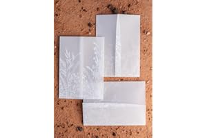 FLYSCLEAN Vellum Jackets for 5x7 Invitations – 100-Pack Pre-Folded Vellum Sheets – Translucent Vellum Paper Jackets with Wildflower Pattern – Vellum Envelopes with Gold Stickers for Wedding Cards, Scrapbook