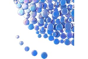 BTMIEY Iridescent Round Glass Mosaic Tiles for Crafts Bulk,500g Mini Circle Mosaic Glass Pieces for Flowerpots, Vases, Cups, Garden and Home Decor DIY Mosaic Making Supplies (Blue)