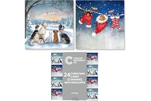 Cancer Research UK Box of 24 Charity Christmas Cards - 2 Designs - Dogs & Cats