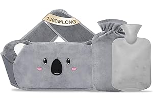 SOMLAW Bouteille Eau Chaude 3 en 1, 130 cm Grande Bouillotte avec Housse Peluche et Ceinture pour Soulage Règles Douloureuse et Maux de Ventre Idéal pour Hivers Fournir Chaleur (Koala - Gris)