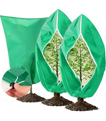 Jarden Copertura Invernale Per Piante 140x200 Cm, 4 Pezzi, Tessuto Non Tessuto 50g/m², Con Cerniera E Coulisse, Motivo Fogliame Verde, Antigelo