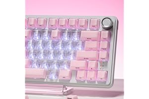 HITIME XVX Crystal Jelly Keycaps 75 Prozent Cute Custom Keycaps 95 Keys with 20 Keys Clear Key Caps, Cherry Profile for 61/68/84/87 Cherry Gateron MX Mechanical, Side Printed, Pink