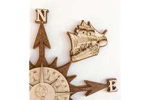 68travel 3D Wooden Compass - Wall Decoration - Multilayered, Multicolour Stained Wood - For Living Room, Office, Bedroom (19 cm (7.48 inch))