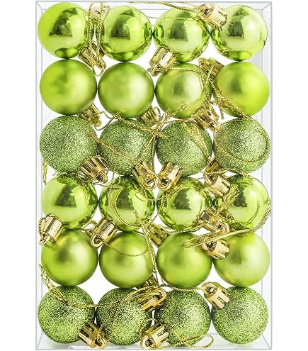 Boules De Noël Incassables - Lot De 24 Boules De 3 Cm, Colorées, Avec Ficelle - Déco Sapin Intérieur/extérieur - Vert, Rouge, Brillant - 14